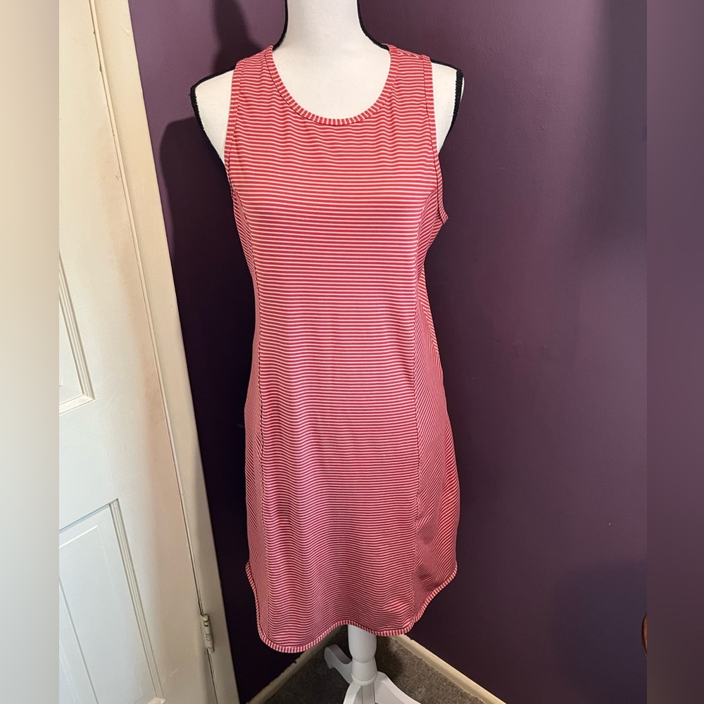 Title Nine M Alpha Sheath Tank Dress Red Gray Stripe Buttah Hidden Pocket